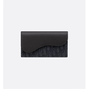 Saddle Long Wallet  Black Dior Oblique Jacquard and Black Grained Calfskin