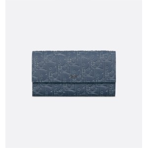 Long Flap Walle Navy Blue Dior Gravity Outline Leather