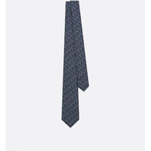 Dior Oblique Pixel Tie Blue, Navy Blue and White Silk