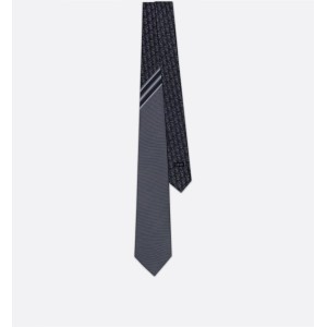 Striped Dior Oblique Tie Gray and White Silk