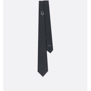 Tie with Centered Dior Oblique  Black Silk