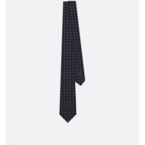 Cannage Tie Navy Blue and White Silk