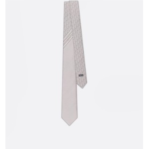 Striped Dior Oblique Tie  Gray and Light Gray Silk    