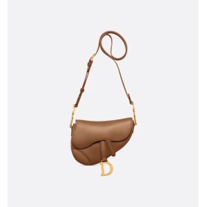 Mini Soft Saddle Bag with Strap  Camel Vintage Smooth Calfskin