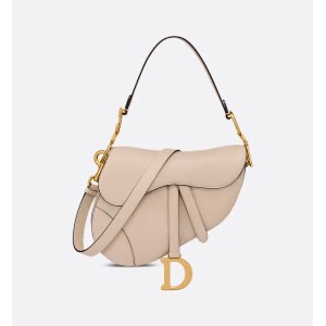 Saddle Bag with Strap  Powder Beige Grained Calfskin