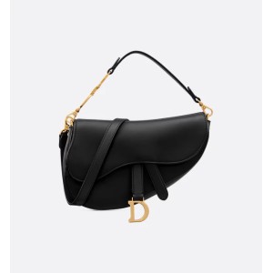 Small Saddle Multicarry Bag with Strap Black Vintage Smooth Calfskin