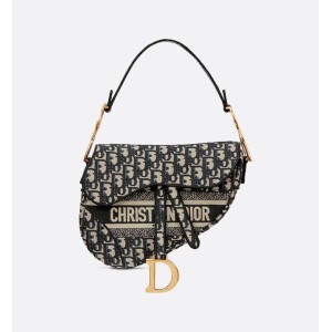 Saddle Bag  Blue Dior Oblique Embroidery