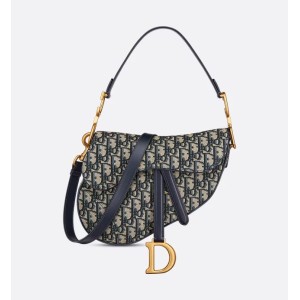 Saddle Bag with Strap  Blue Dior Oblique Jacquard