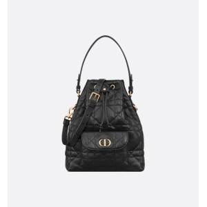 Small Dior Caro Bucket Bag  Black Macrocannage Lambskin