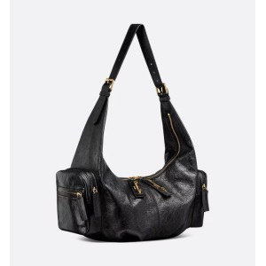 Large Grand Tour Multipocket Bag  Black Crinkled Calfskin