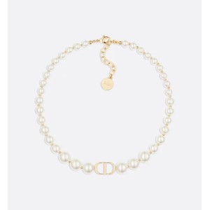 30 Montaigne Short Necklace  Gold-Finish Metal and White Resin Pearls
