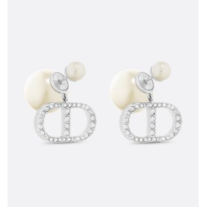 Dior Tribales Earrings  Silver-Finish Metal with White Resin Pearls and Silver-Tone Crystals