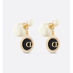 Dior Tribales Earrings  Gold-Finish Metal with White Resin Pearls and Black Glass