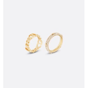Petit CD Ring Set  Gold-Finish Metal and White Crystals