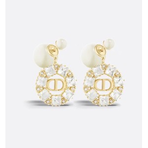 Dior Tribales Earrings   Gold-Finish Metal with White Resin Pearls and Silver-Tone Crystals