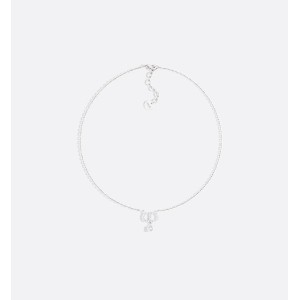 Petit CD Necklace  Silver-Finish Metal and White Crystals