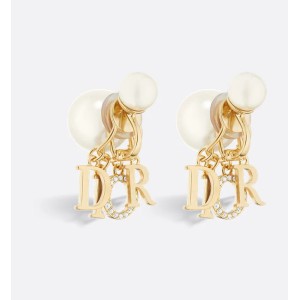 Dior Tribales Clip-On Earrings  Gold-Finish Metal, White Resin Pearls and White Crystals