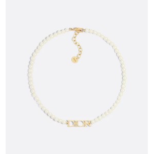 Dio(r)evolution Necklace   Gold-Finish Metal and White Resin Pearls