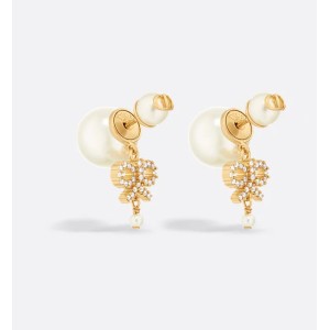 Dior Tribales Earrings  Gold-Finish Metal with White Resin Pearls and Silver-Tone Crystals