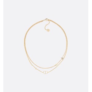 Petit CD Double Necklace   Gold-Finish Metal and White Crystals