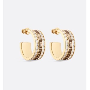 Dior Night Code Hoop Earrings  Gold-Finish Metal, White Crystals and Tobacco Brown Lacquer